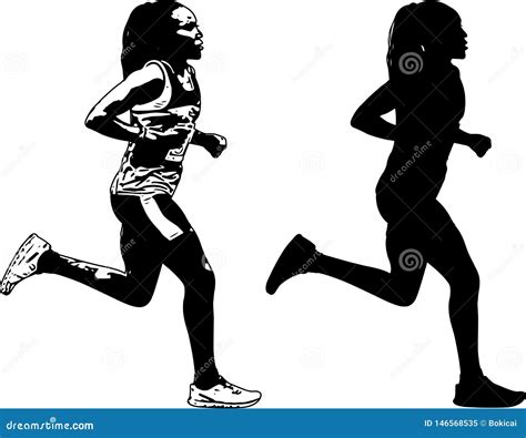 Female Runner Silhouette, Finish Line Vector Illustration ...