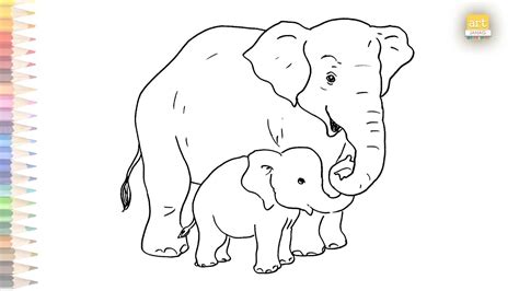 Mom And Baby Elephant Drawings