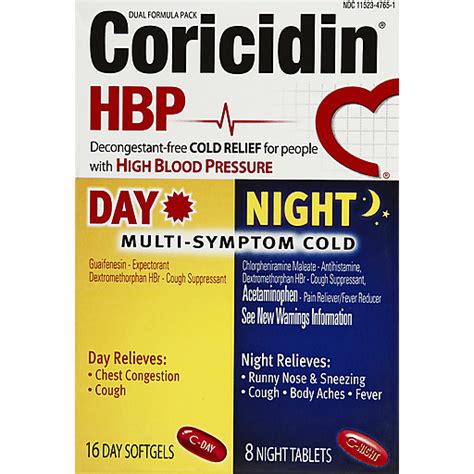 Coricidin® HBP Day/Night Multi-Symptom Cold Relief Dual Formula Pack Day Softgels/Night Tablets ...