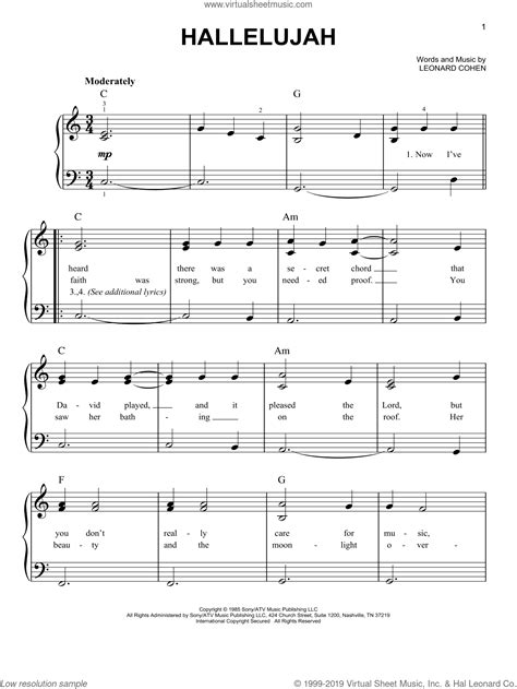 Download and Print Hallelujah, (easy) sheet music for piano solo by ...