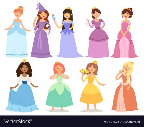 Cartoon girl princess characters different fairy Vector Image