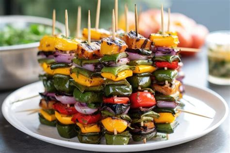 Premium AI Image | Grilled veggie kebabs with colorful peppers created ...