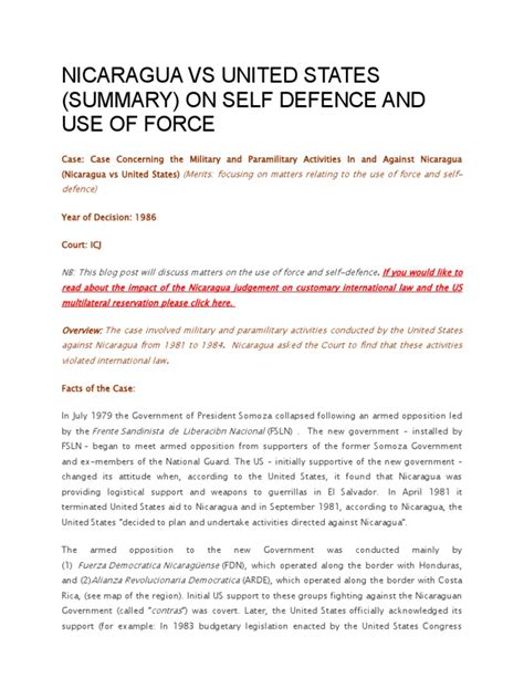 Nicaragua vs United States Case Brief | Contras | Public International Law