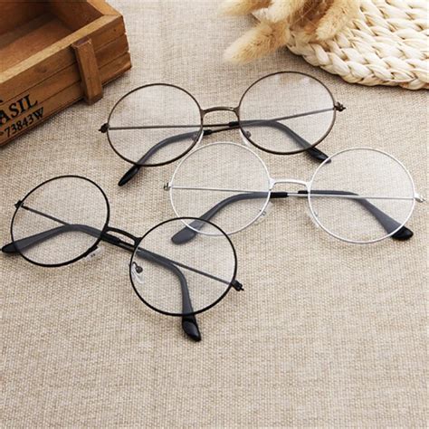 Retro Large Round Glasses Oversized Metal Frame Clear Lens Round Circle ...