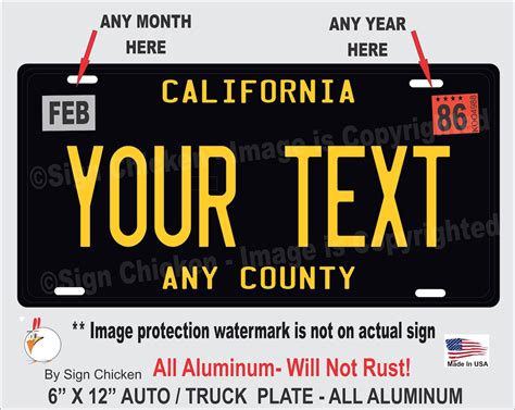 California Black License Plate Custom Text Choose Your | Etsy