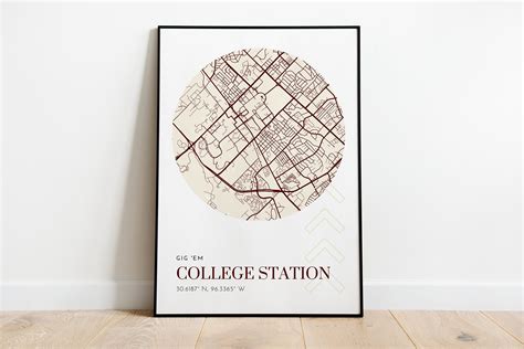 College Station Map Printable, TAMU, Dorm Decor, Office, Bedroom - Etsy