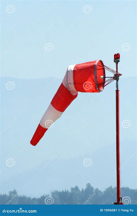 Red-white Windsock At Airport Stock Image - Image: 1096081