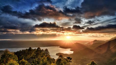 Picture Indonesia Lake Toba Sumatra Sun Nature Scenery 2560x1440