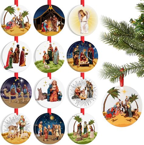 24 Pcs Religious Christmas Ornaments Bulk Nativity Ornaments for Christmas Tree Acrylic Round ...