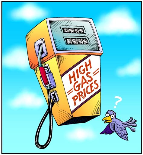 High gas prices cartoon, sky high fuel costs, gasoline, transportation color illustration, gas ...