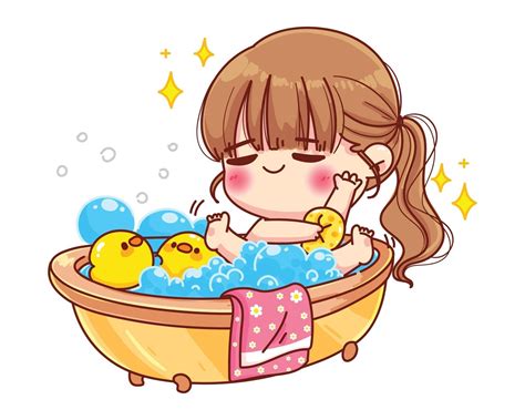 Cute girl taking bath with duck toy and bubbles cartoon illustration 2384145 Vector Art at Vecteezy