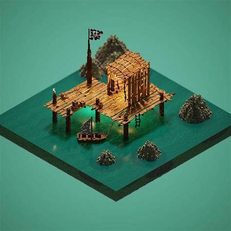 Cool little pirate shack made entirely out of voxel cubes! Nice color scheme and great detail 👍 ...