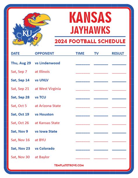 Printable 2024 Kansas Jayhawks Football Schedule