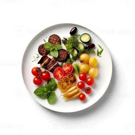 Food photography of raw food on plate isolated on white background ...