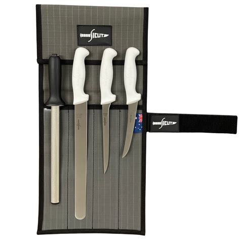 4Pce Sicut Diamond Fisherman Package White Handle Knife Set SCKPFMDMW