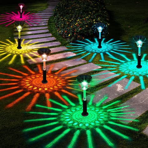 Bright Outdoor Solar Pathway Lights 6 Pack,Color Changing/Warm White LED Solar Lights Outdoor ...