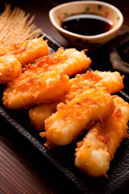 Premium AI Image | Traditional Japanese tempura dish Large breaded shrimp fried in oil Generated ...