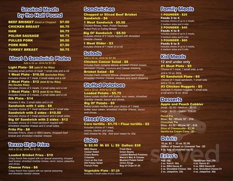 Southern BBQ menu in Sanger, Texas, USA