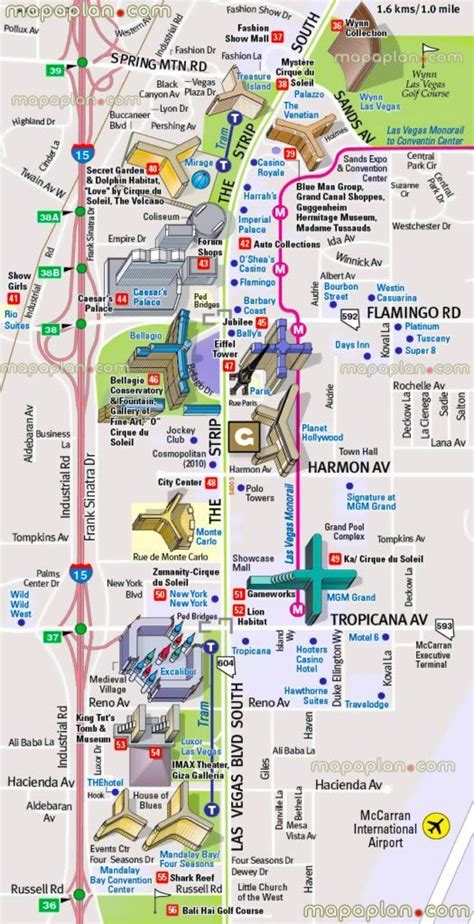 Las Vegas Strip Hotels and Attractions Map | Las vegas trip planning ...