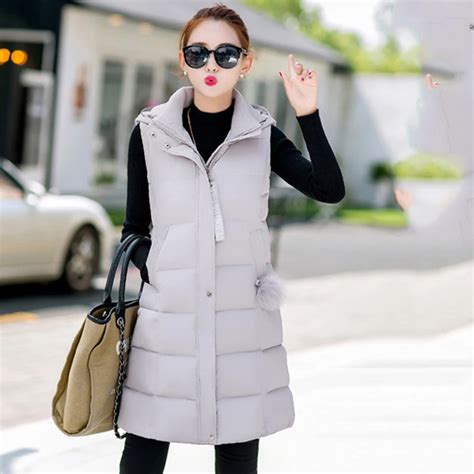 Factory 2017 New Women Autumn Winter Vests Waistcoat Down Jackets Cotton Padded Hooded Warm Long ...