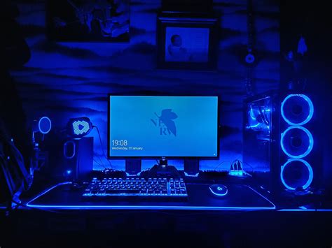 Need... more... BLUE... | Gaming room setup, Game room design, Computer setup