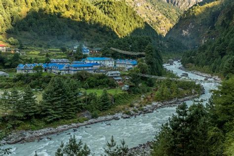 Premium Photo | Village in mt.everest trekking route with beautiful ...