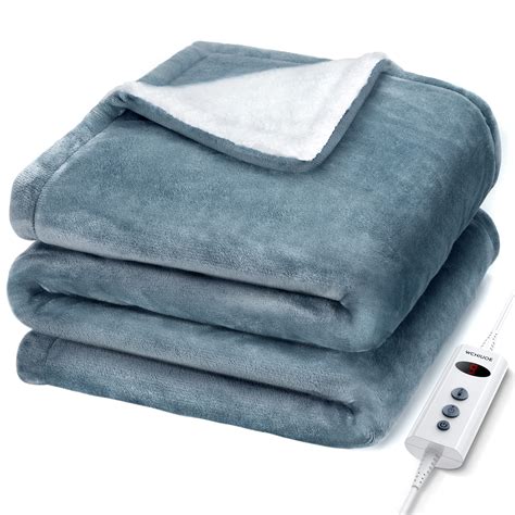 Wchiuoe Heated Blanket, 10 Heating Levels, 9H Auto Off Electric Blanket ...