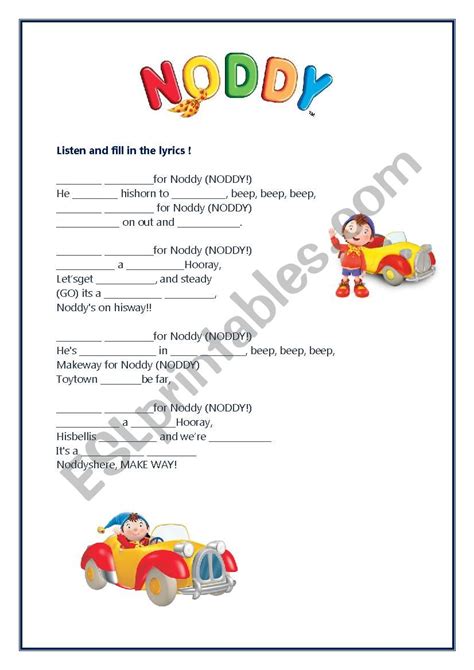 Noddy Opening Theme / song: Make way for Noddy - ESL worksheet by ...