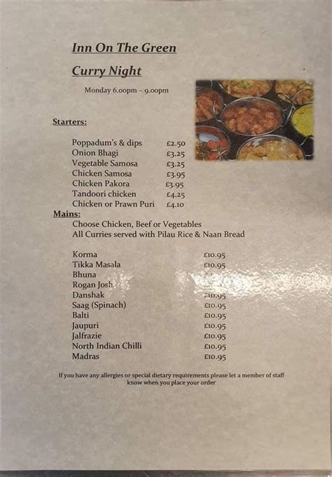 Menu at Inn On The Green pub & bar, Newark-on-Trent