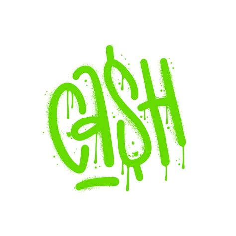 Sprayed word CASH urban graffiti with overspray in green over white. Vector textured street art ...