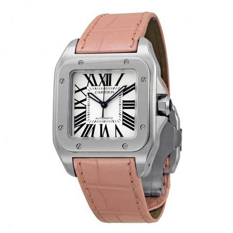 Cartier - Cartier Women's Santos 100 Pink Leather Band Steel Case ...