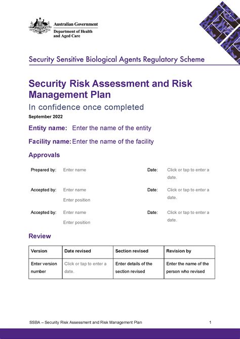 SSBA – Security Risk Assessment and Risk Management Plan template | Australian Government ...