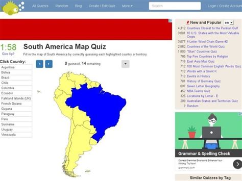 South America Map Quiz Interactive for 6th - 12th Grade | Lesson Planet