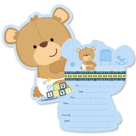 Baby Boy Teddy Bear - Shaped Fill-In Invitations - Baby Shower Invitation Cards with Envelopes ...