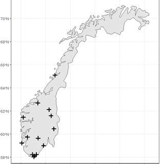 Location of forest management plans (crosses) within Norway. | Download Scientific Diagram