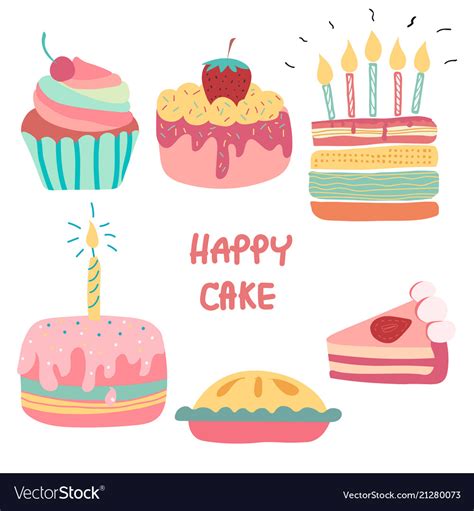 Doodle hand drawn rainbow cute birthday cake Vector Image