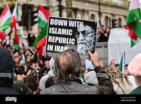 Trafalgar square, London, UK. 26th November 2022: Protest anti-Iran government and Qatar World ...