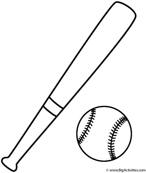 Baseball and Bat - Coloring Page (Father's Day)