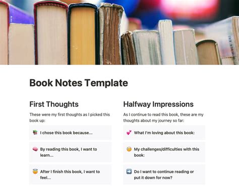 Book Notes Template For Your Notion Bookshelf