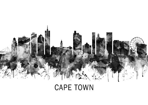 Cape Town South Africa Skyline BW Mixed Media by NextWay Art - Pixels