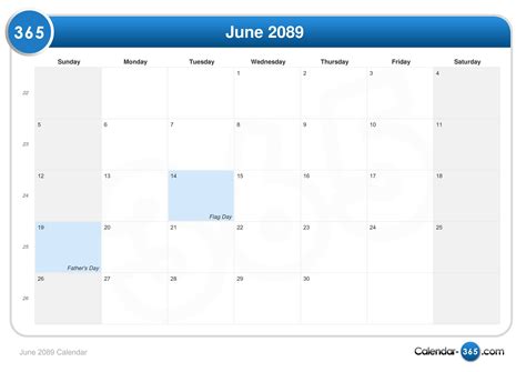 June 2089 Calendar