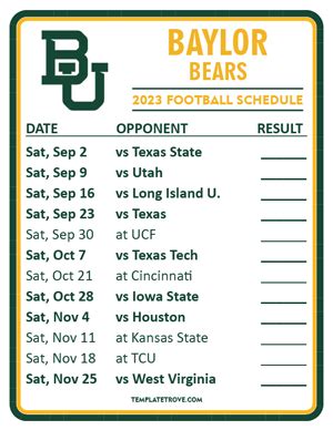 Printable 2023 Baylor Bears Football Schedule