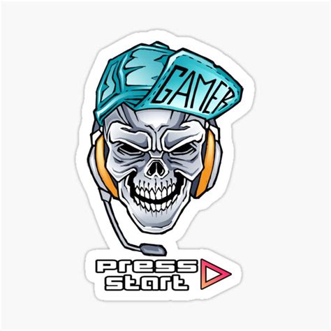 " Skull Gamer Press Start" Sticker by dnlribeiro88 | Redbubble