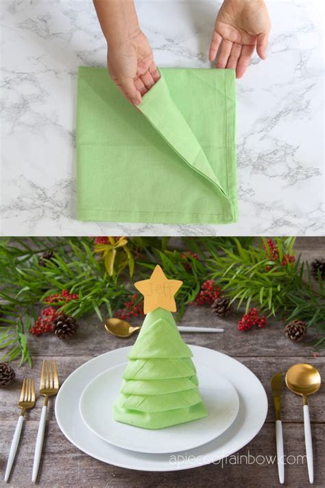 Christmas Tree Napkin Folding in 2 Minutes - A Piece Of Rainbow