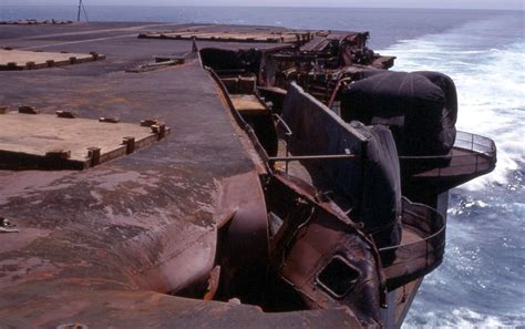 Heavily damaged USS Forrestal, after fire in August 1967, on way to ...