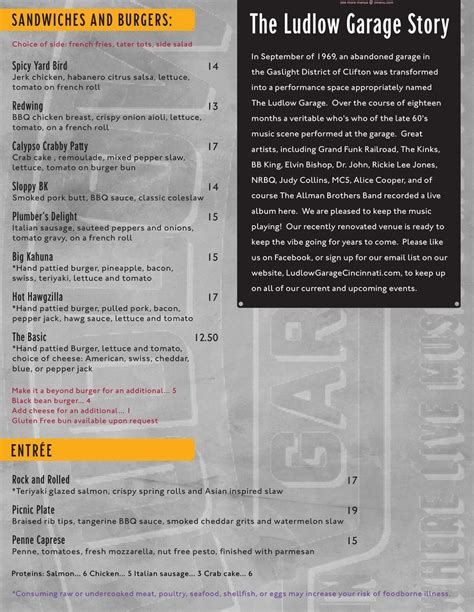 Menu at The Ludlow Garage pub & bar, Cincinnati