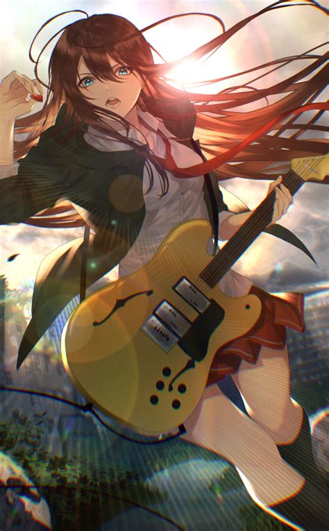 Download wallpaper 950x1534 guitar play, anime girl, iphone, 950x1534 hd background, 24177
