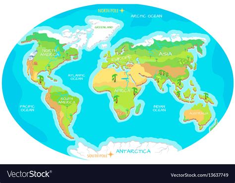 Continents oceans on map world our planet Vector Image