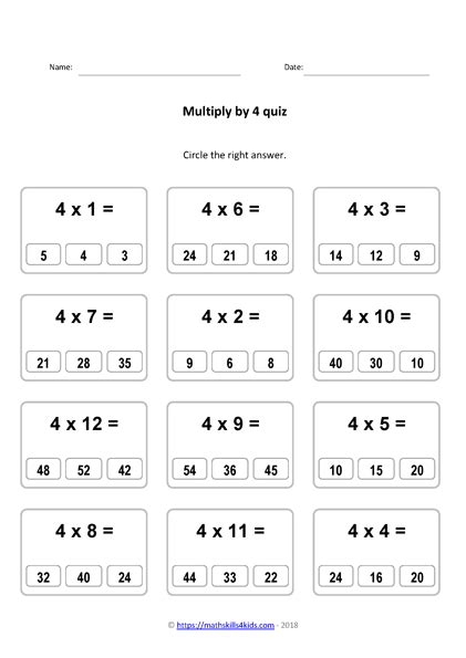 Multiplication 4 Times Table Worksheet | Jenny Schokomuffin