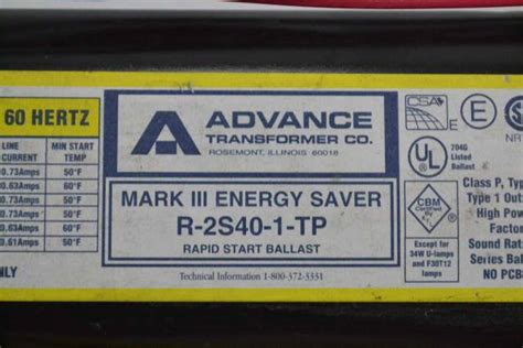 ADVANCE R-2S40-1-TP MARK III ENERGY SAVER BALLAST 120V-AC LIGHTING B357113